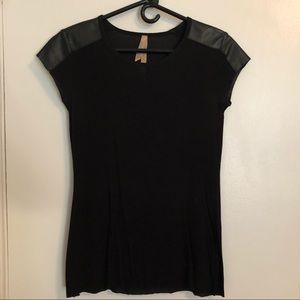 Knit Shirt with Faux Leather Shoulders